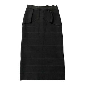 BEBE Black Bandage Peplum Pencil Skirt M High Waist Midi Glam Pinup Rockabilly